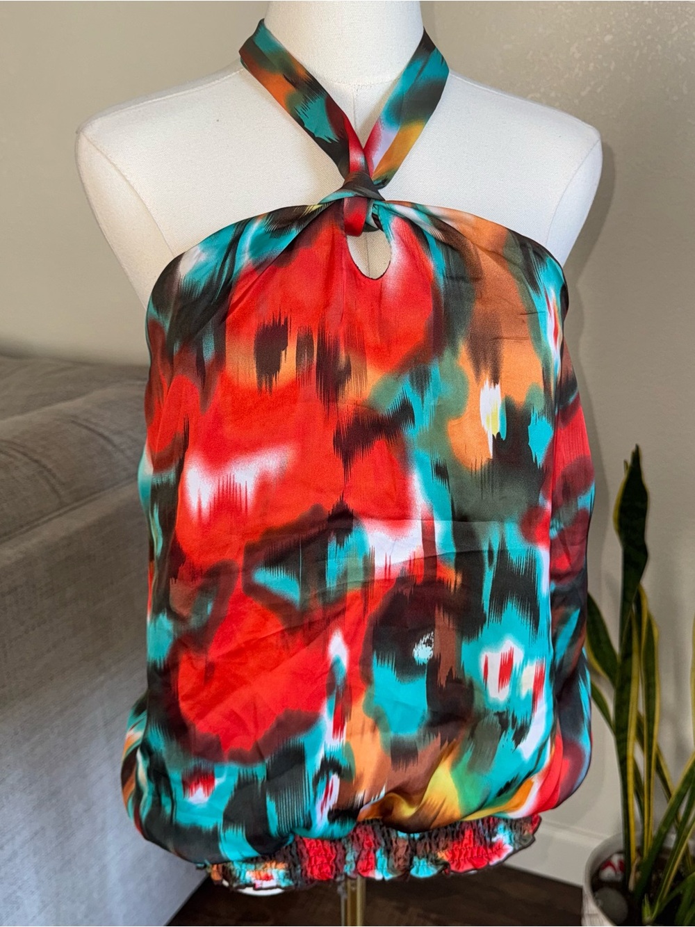IZ Byer California Women’s XL Halter Top Multicolor Satin Stretch Blouse Y2K